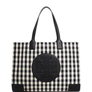 Tory Burch Large Ella Tote - Black and White Gingham